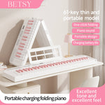 BETSY B151 folding electronic piano white pink key 61 keys beginners for students with adult professional multi-function portable electronic piano for home use
