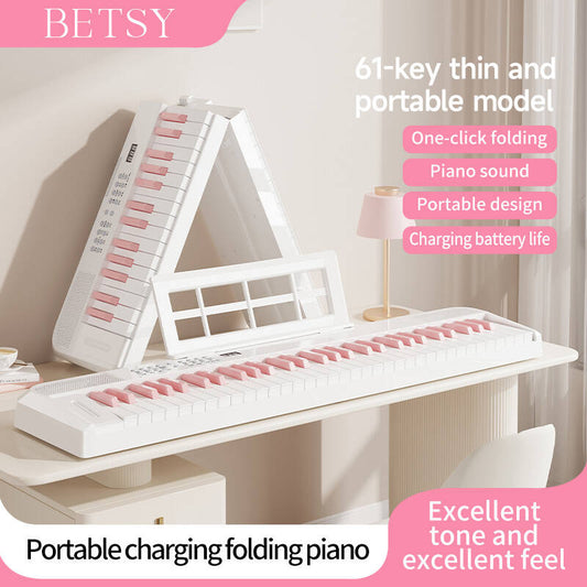 BETSY B151 folding electronic piano white pink key 61 keys beginners for students with adult professional multi-function portable electronic piano for home use
