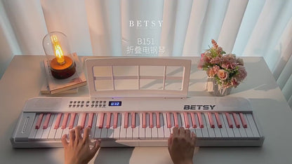 BETSY B151 folding electronic piano white pink key 61 keys beginners for students with adult professional multi-function portable electronic piano for home use